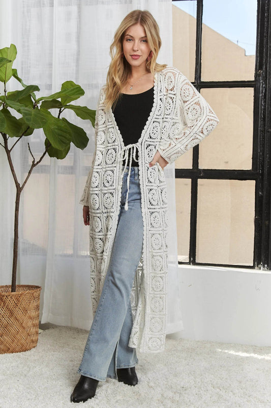 ADORA Long Sleeves Crochet Elastic Cardigan - Shop Style & More | Fresh Looks, Everyday Deals & Free Shipping