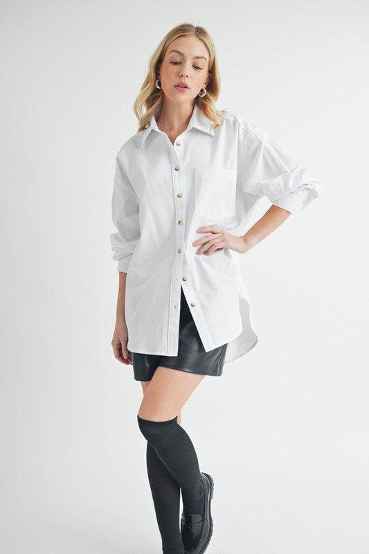 Aemi + Co High-Low Collared Neck Drop Shoulder Shirt - Shop Style & More | Fresh Looks, Everyday Deals & Free Shipping