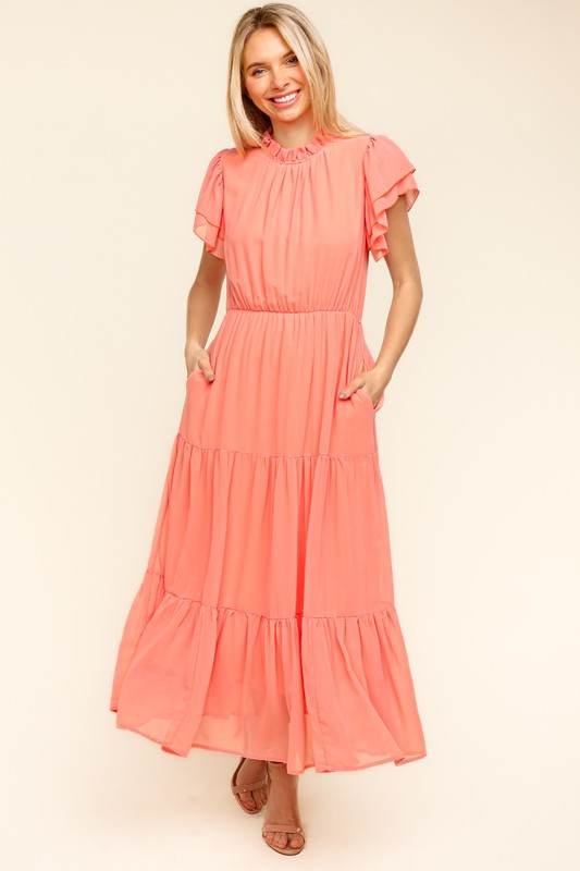 Haptics Full Size Tiered Frill Mock Neck Short Sleeve Dress - Shop Style & More | Fresh Looks, Everyday Deals & Free Shipping