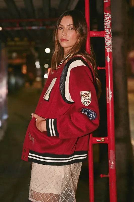 MABLE M Bomber Varsity Jacket with Patch Detail - Shop Style & More | Fresh Looks, Everyday Deals & Free Shipping