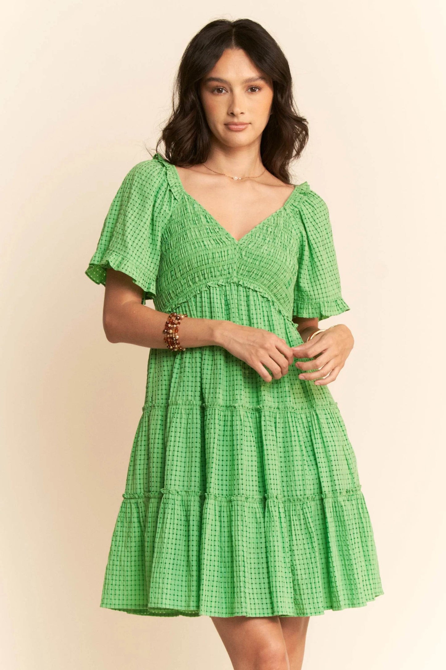 Davi & Dani Jacquard Checker Smocking Tiered Dress - Shop Style & More | Fresh Looks, Everyday Deals & Free Shipping