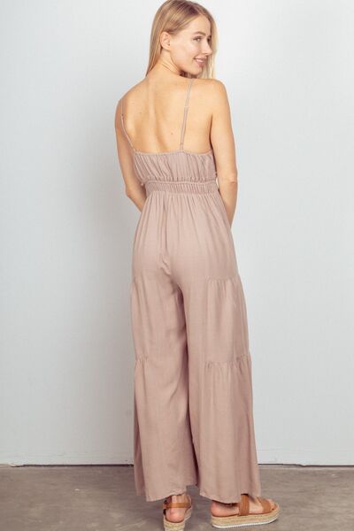 VERY J Sleeveless Ruched Wide Leg Jumpsuit Jumpsuits