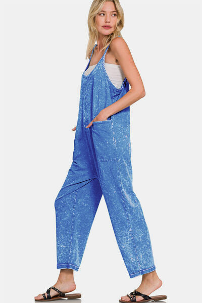 Zenana Washed Spaghetti Straps Overalls with Pockets Jumpsuits