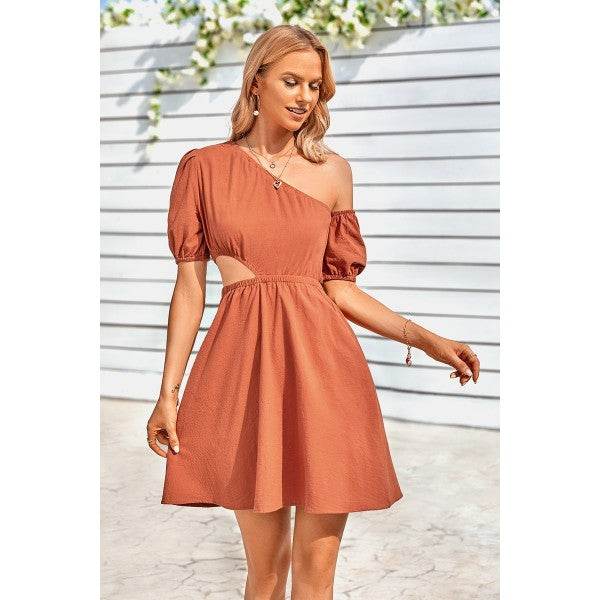 One Shoulder Puff Sleeve Fit Flare Short Dress - Shop Style & More | Fresh Looks, Everyday Deals & Free Shipping