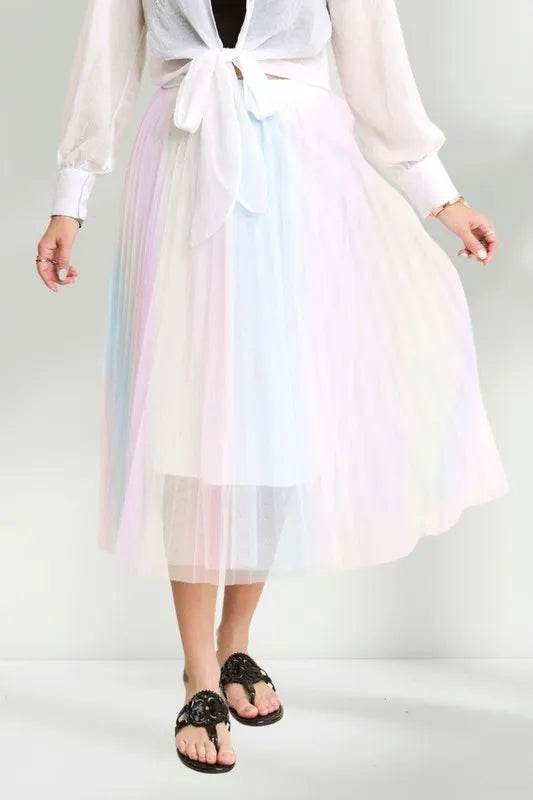ADORA Unicorn Pleated Mesh Flare Midi Skirt - Shop Style & More | Fresh Looks, Everyday Deals & Free Shipping