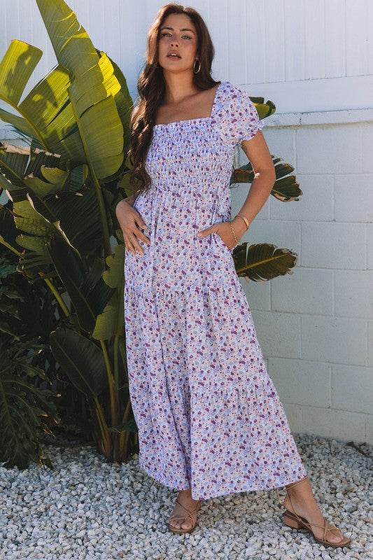 Bubble Sleeve Shirred High Waist Maxi Dress - Shop Style & More | Fresh Looks, Everyday Deals & Free Shipping