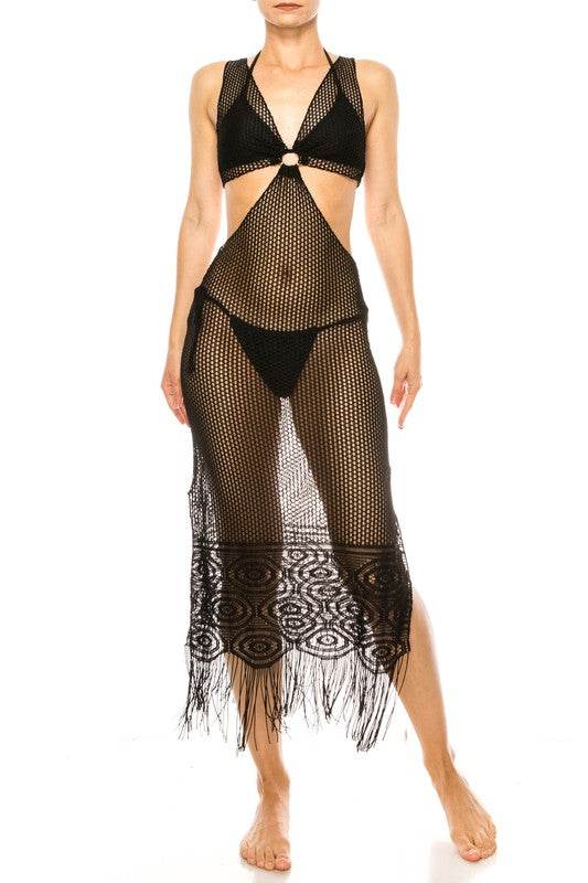 Relaxing Crochet with Tinsel Bottom Mid Cutout Cover Up - Shop Style & More | Fresh Looks, Everyday Deals & Free Shipping