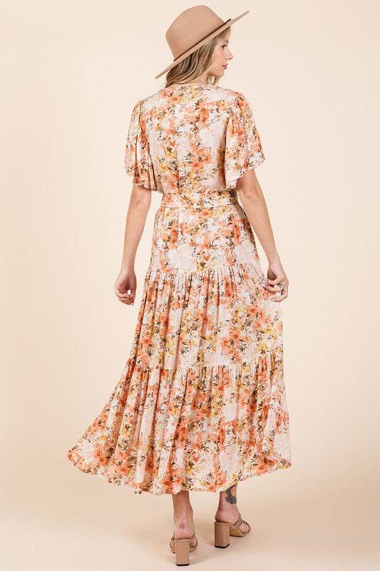 Mittoshop Floral Tie Waist Flutter Sleeve Tiered Dress - Shop Style & More | Fresh Looks, Everyday Deals & Free Shipping