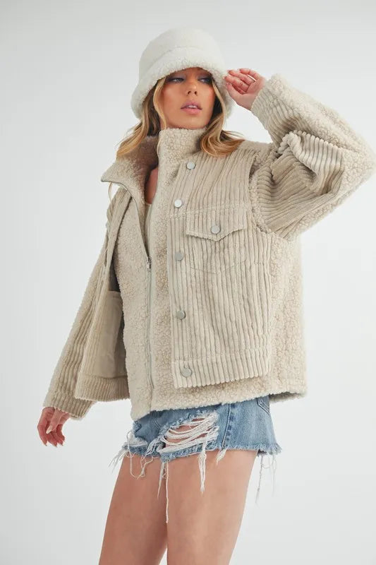 Aemi + Co Fake Two Pieces Turtleneck Sherpa Jacket with Pockets Women's Outerwear