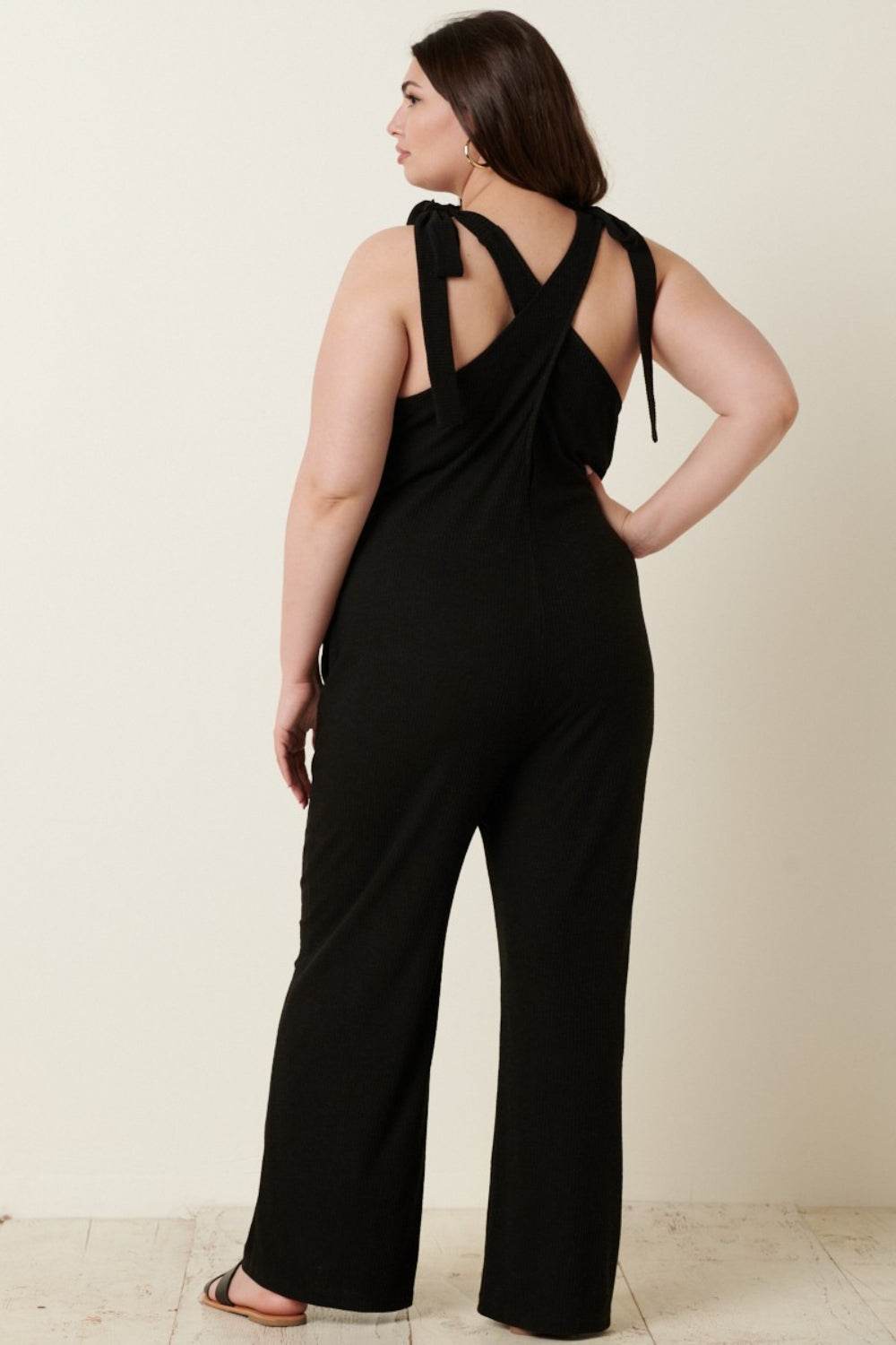 Mittoshop Rib Knit V-Neck Cross Back Jumpsuit - Shop Style & More | Fresh Looks, Everyday Deals & Free Shipping