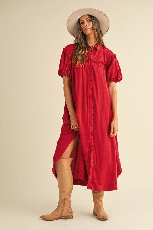 Annie Wear Mineral Washed Button Down Puff Sleeve Shirt Dress - Shop Style & More | Fresh Looks, Everyday Deals & Free Shipping