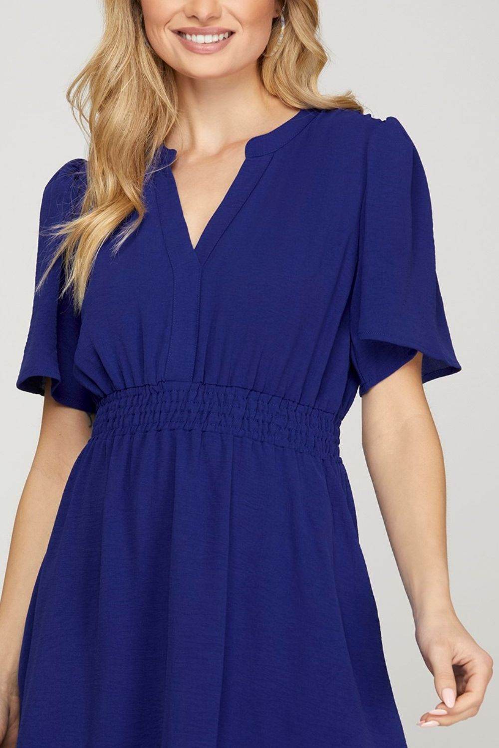 She + Sky Ruffled Hem Notched Flutter Sleeve Mini Dress - Shop Style & More | Fresh Looks, Everyday Deals & Free Shipping