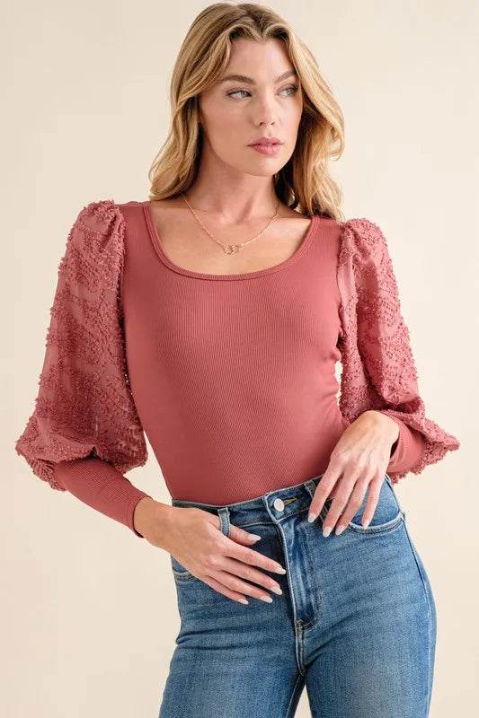 And The Why Textured Puff Sleeve Bodysuit - Shop Style & More | Fresh Looks, Everyday Deals & Free Shipping