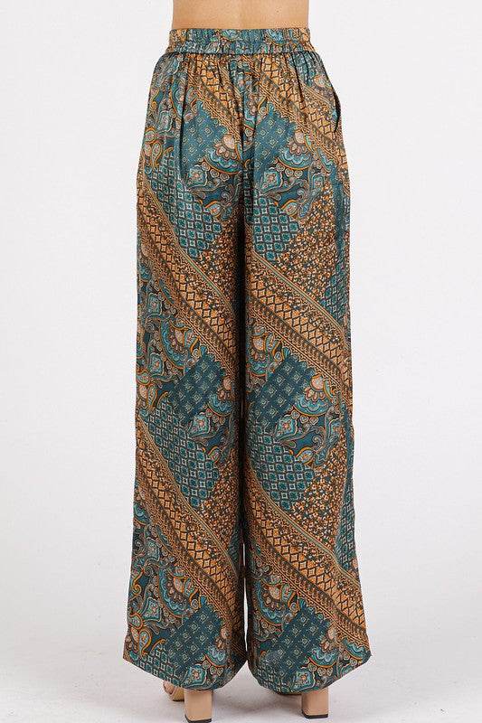 Mittoshop Paisley Patchwork Print Satin Wide Leg Pants - Shop Style & More | Fresh Looks, Everyday Deals & Free Shipping
