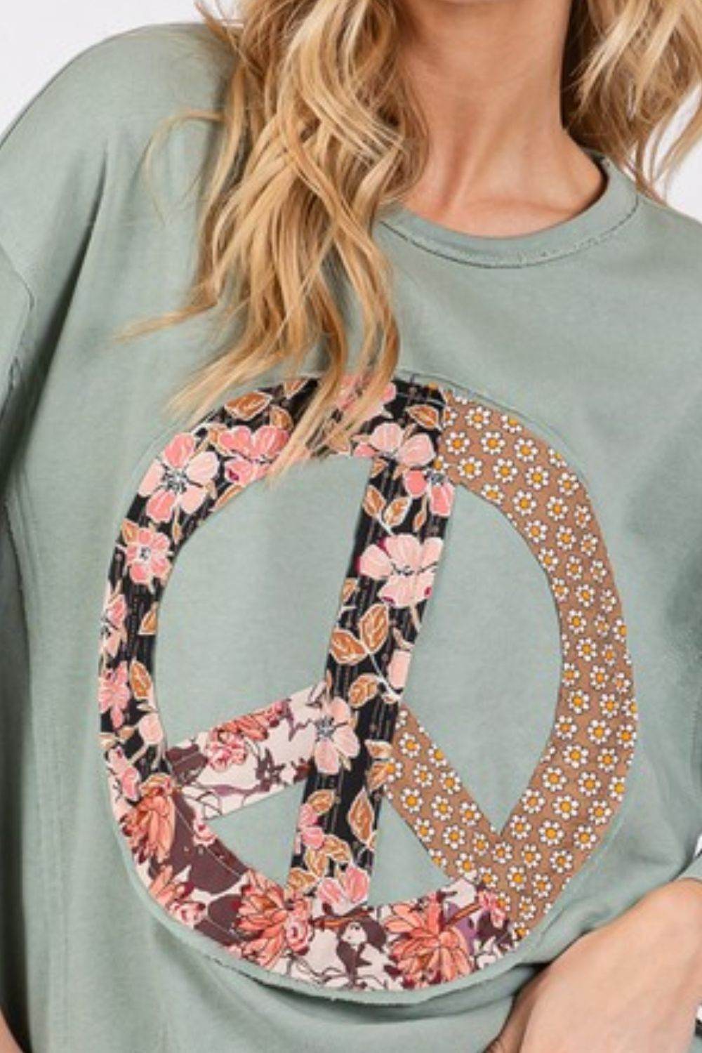 SAGE + FIG Floral Peace Patch Round Neck Top - Shop Style & More | Fresh Looks, Everyday Deals & Free Shipping