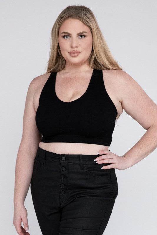 Plus Ribbed Cropped Racerback Tank Top - Shop Style & More | Fresh Looks, Everyday Deals & Free Shipping