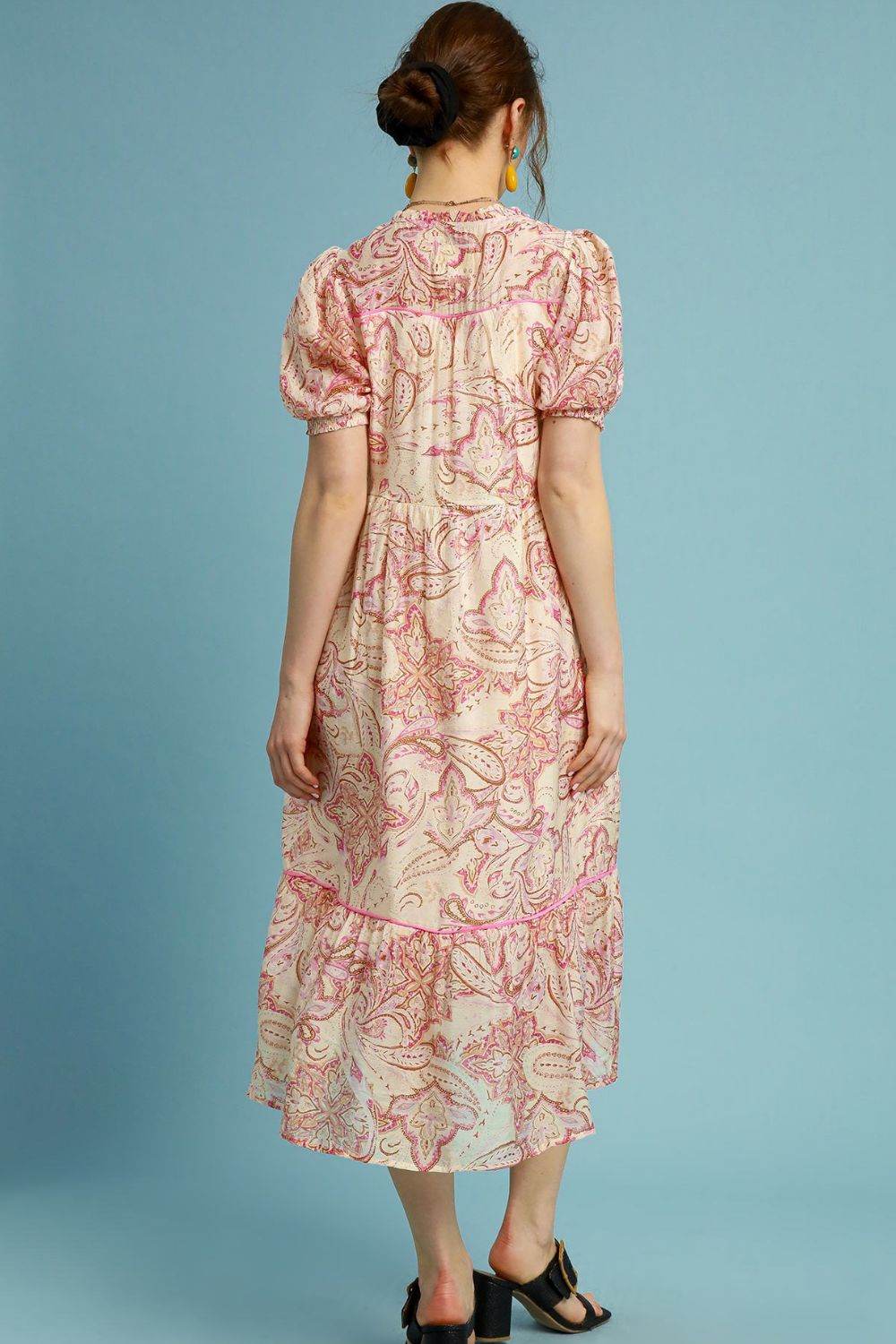 Umgee Full Size Printed Puff Short Sleeve Midi Dress Plus Size - Shop Style & More | Fresh Looks, Everyday Deals & Free Shipping