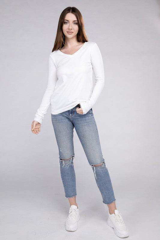 Cotton V-Neck Long Sleeve T-Shirt - Shop Style & More | Fresh Looks, Everyday Deals & Free Shipping