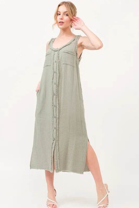 And The Why Washed Gauzed Patch Pocket Tank Midi Dress - Shop Style & More | Fresh Looks, Everyday Deals & Free Shipping