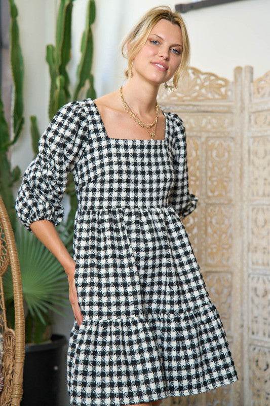 TWEED PUFF SLEEVE MINI DRESS JJD5023P - Shop Style & More | Fresh Looks, Everyday Deals & Free Shipping