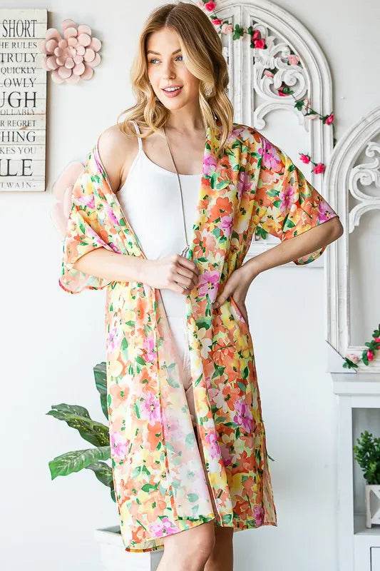 Heimish Full Size Half Sleeve Multi Color Floral Open Cardigan Plus Size - Shop Style & More | Fresh Looks, Everyday Deals & Free Shipping
