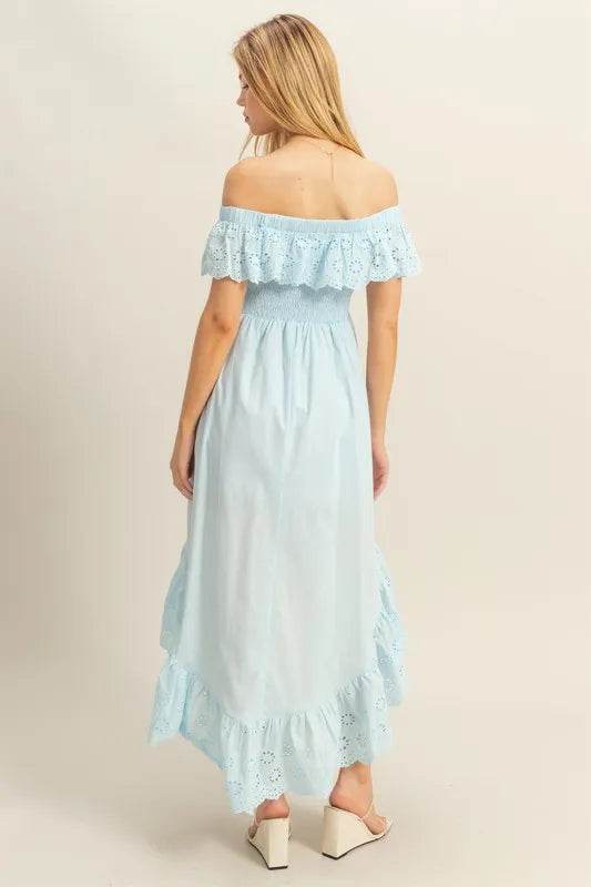 HYFVE High-Low Eyelet Ruffled Off-Shoulder Dress - Shop Style & More | Fresh Looks, Everyday Deals & Free Shipping