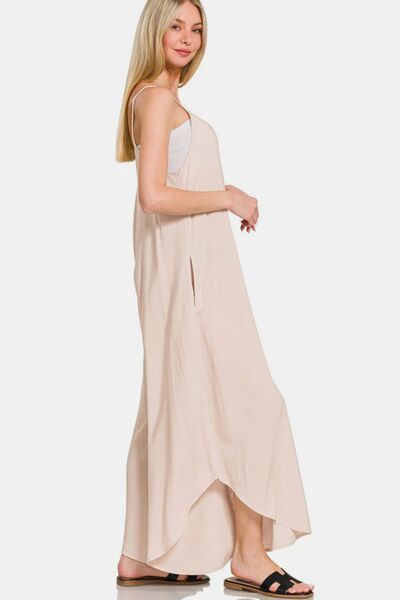 Zenana Spaghetti Strap Wide Leg Overalls with Pockets Jumpsuits