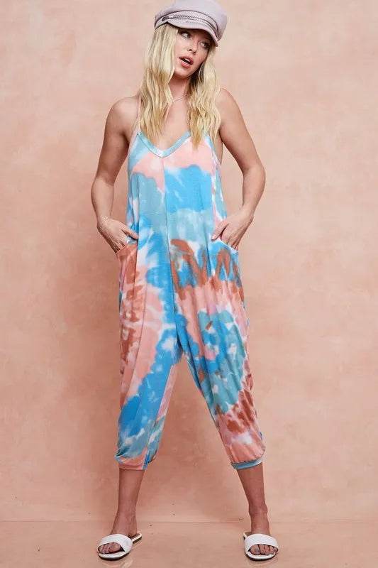 BiBi Tie Dye Knit Mid-length Casual Jumpsuit - Shop Style & More | Fresh Looks, Everyday Deals & Free Shipping