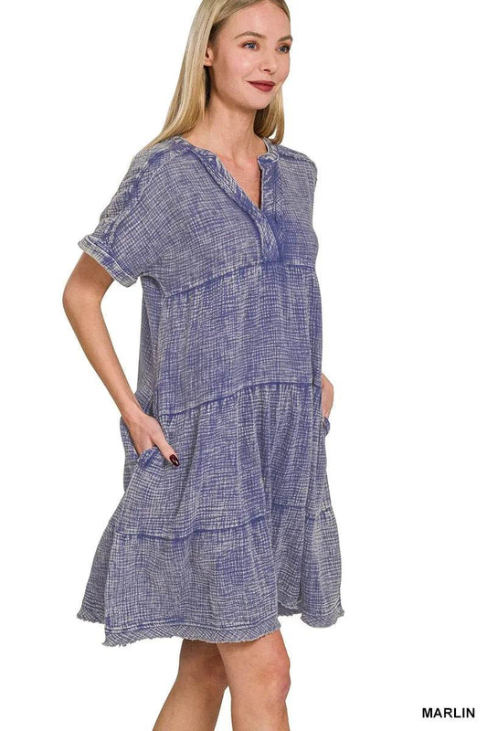 Zenana Washed Double Gauze Raw Edge V-neck Dress - Shop Style & More | Fresh Looks, Everyday Deals & Free Shipping
