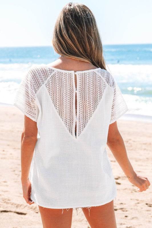 Novah Lace Crochet Textured Button Back Top - Shop Style & More | Fresh Looks, Everyday Deals & Free Shipping