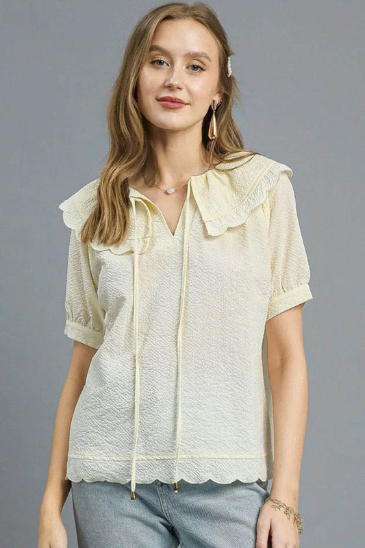 Umgee Peter Pan Collar Short Sleeve Blouse - Shop Style & More | Fresh Looks, Everyday Deals & Free Shipping