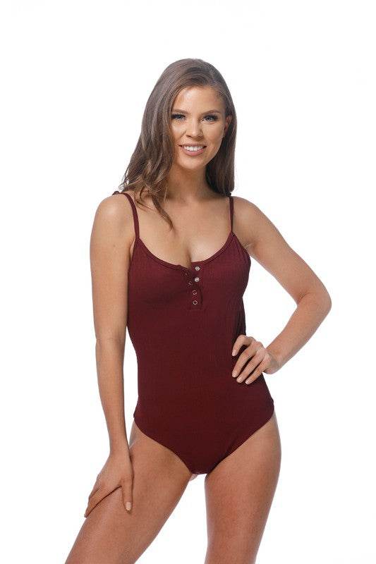 SOLID RIPPBED ONE PIECE SWIMSUIT WITH BUTTON - Shop Style & More | Fresh Looks, Everyday Deals & Free Shipping