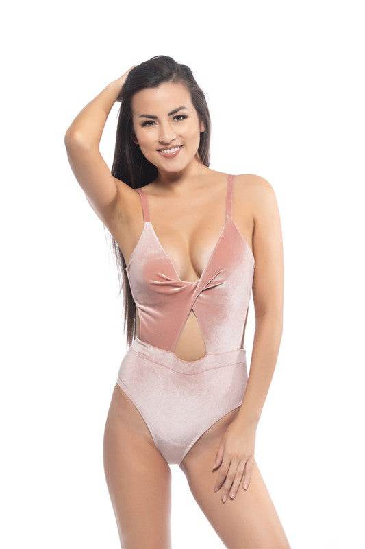 SOLID PINK VELVET ONE PIECE WITH CUTOUT DETAIL - Shop Style & More | Fresh Looks, Everyday Deals & Free Shipping