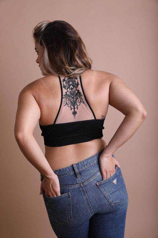 Plus Size Tattoo Mesh Racerback Bralette - Shop Style & More | Fresh Looks, Everyday Deals & Free Shipping
