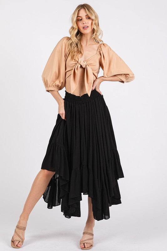 Mittoshop Handkerchief Hem Elastic Waist Pocket Midi Skirt - Shop Style & More | Fresh Looks, Everyday Deals & Free Shipping