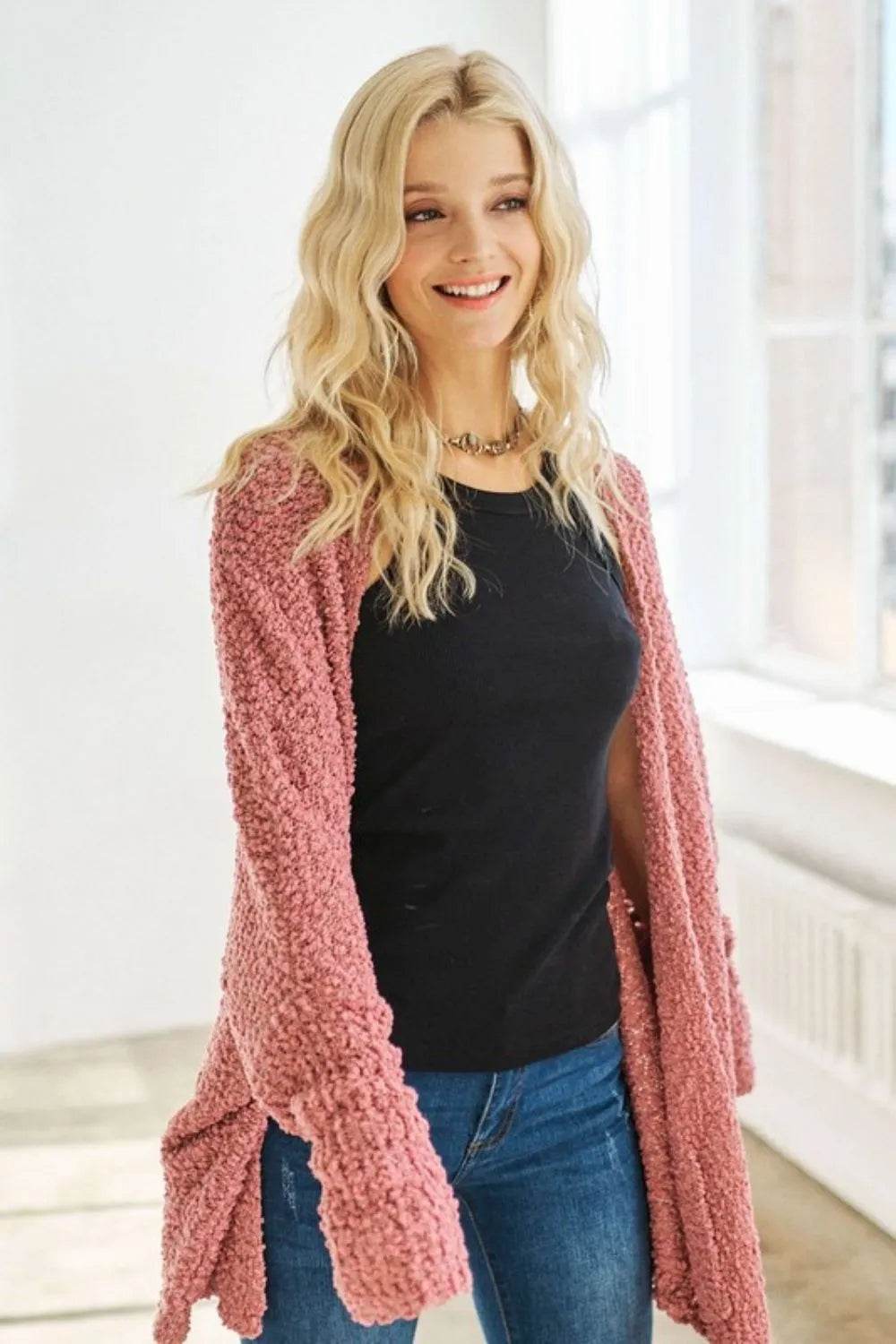 ADORA Popcorn Knit Open Front Long Sleeve Cardigan - Shop Style & More | Fresh Looks, Everyday Deals & Free Shipping