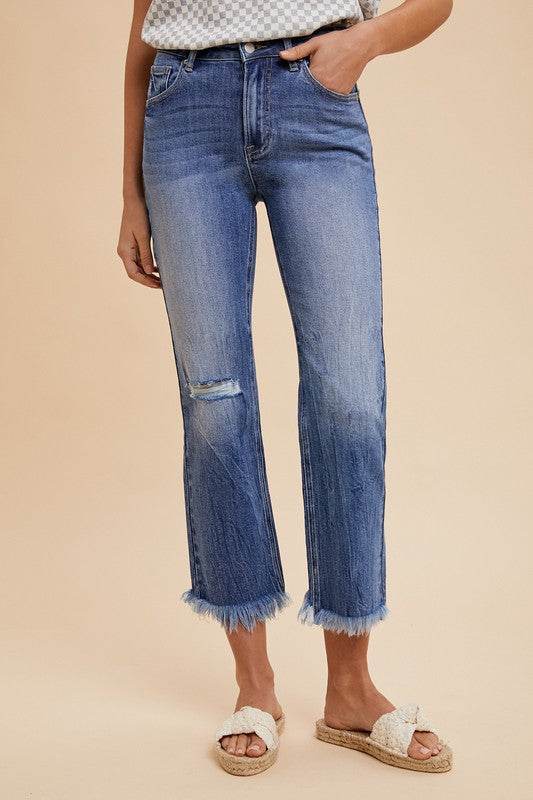 Annie Wear Distressed Raw Hem Straight Leg Cropped Jeans - Shop Style & More | Fresh Looks, Everyday Deals & Free Shipping