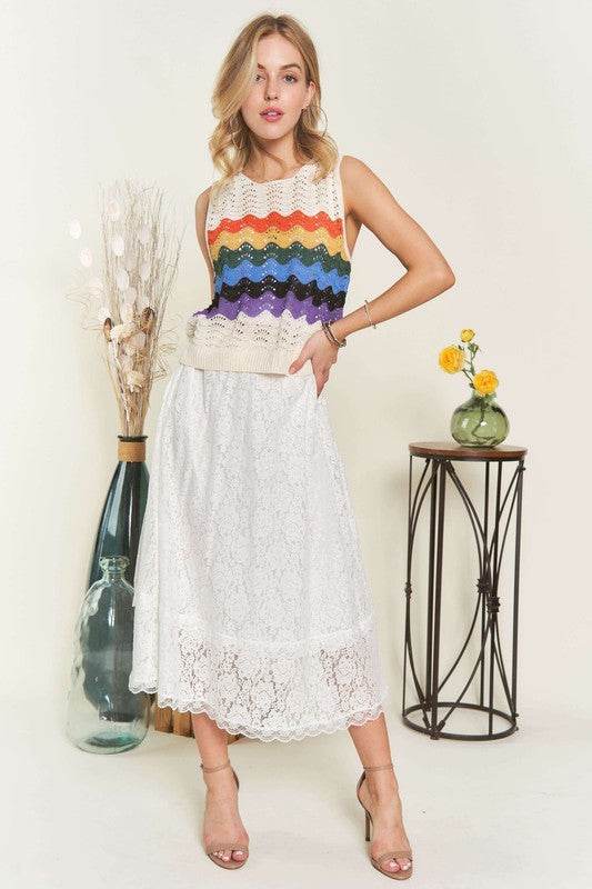 ADORA Elastic Waist Lace Midi Skirt - Shop Style & More | Fresh Looks, Everyday Deals & Free Shipping