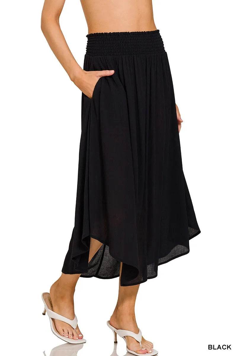 Zenana Woven Crinkle Smocked Waist Maxi Skirt W Pockets - Shop Style & More | Fresh Looks, Everyday Deals & Free Shipping