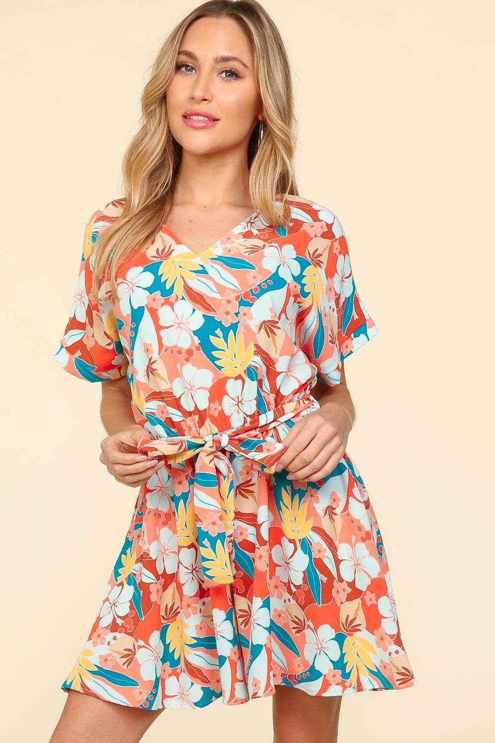Haptics Tropical Floral Short Sleeve Tied Romper - Shop Style & More | Fresh Looks, Everyday Deals & Free Shipping