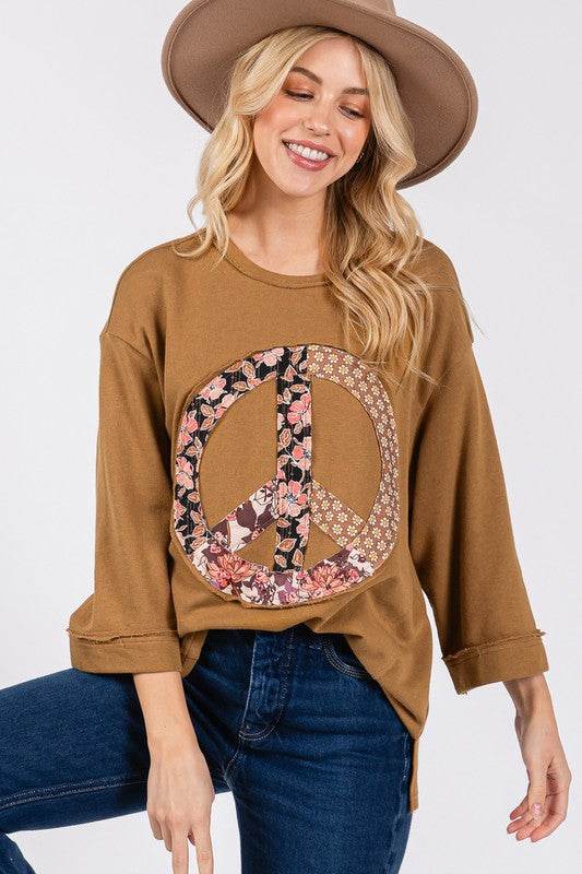 SAGE + FIG Floral Peace Patch Round Neck Top - Shop Style & More | Fresh Looks, Everyday Deals & Free Shipping