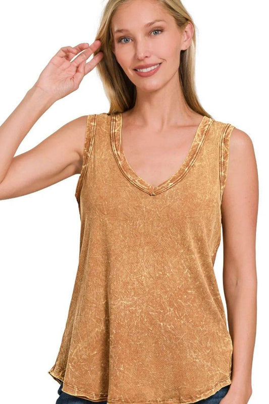 Zenana Crinkle Washed V-neck Sleeveless Top - Shop Style & More | Fresh Looks, Everyday Deals & Free Shipping
