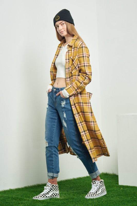 PLAID PRINT COLLAR LONG SHIRT DRESS - Shop Style & More | Fresh Looks, Everyday Deals & Free Shipping