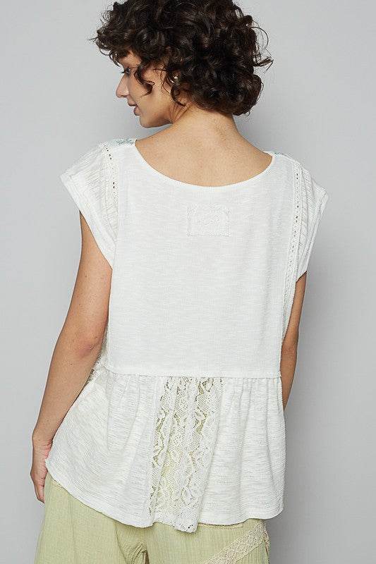 POL Embroidered Detail Boat Neck Cap Sleeve Lace Blouse - Shop Style & More | Fresh Looks, Everyday Deals & Free Shipping