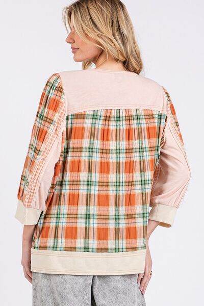 SAGE + FIG Exposed Seam Button Detail Plaid Top - Shop Style & More | Fresh Looks, Everyday Deals & Free Shipping