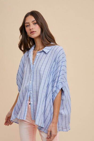 Annie Wear Striped Button Up Half Sleeve Shirt - Shop Style & More | Fresh Looks, Everyday Deals & Free Shipping