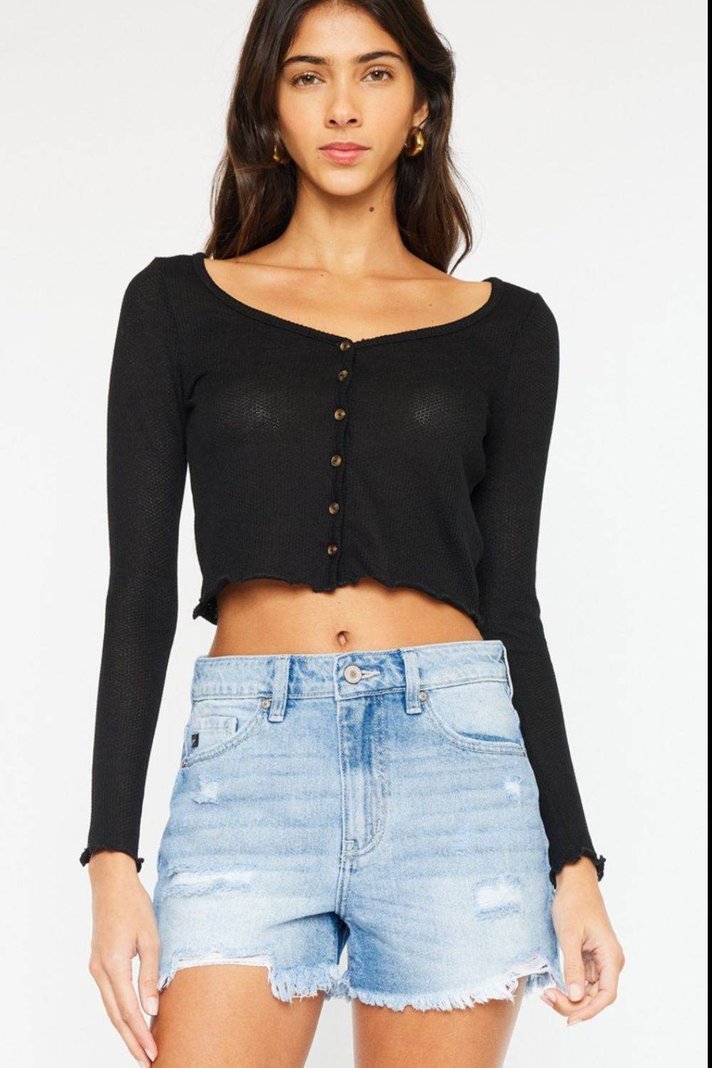Kancan High Waist Frayed Denim Shorts - Shop Style & More | Fresh Looks, Everyday Deals & Free Shipping