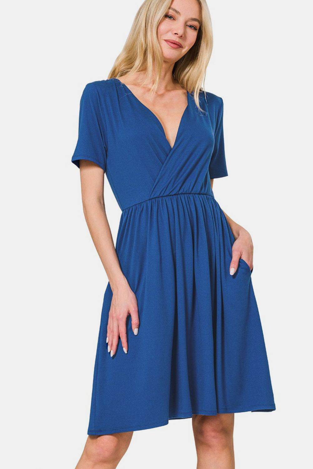 Zenana Surplice Short Sleeve Brushed DTY Dress - Shop Style & More | Fresh Looks, Everyday Deals & Free Shipping