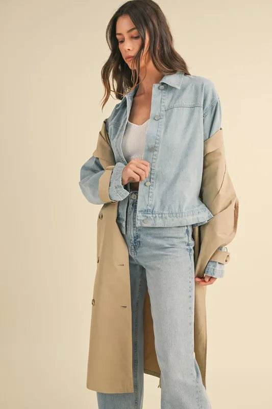 MABLE Layered Look Trench Coat With Denim Jacket - Shop Style & More | Fresh Looks, Everyday Deals & Free Shipping