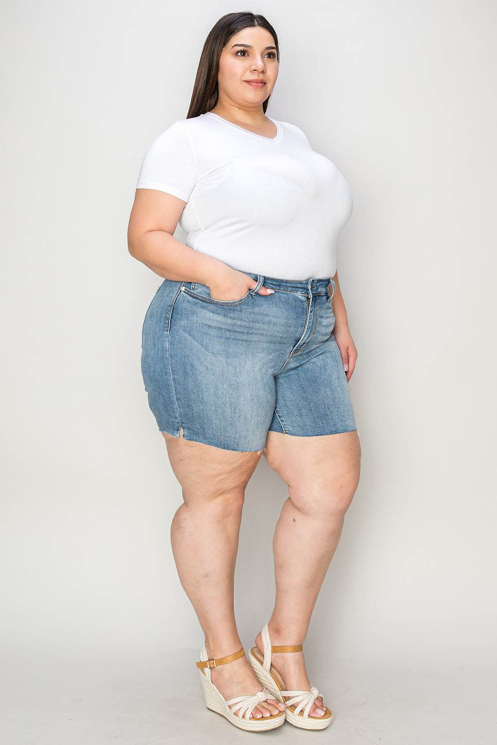 Judy Blue Full Size High Waist Raw Hem Denim Shorts - Shop Style & More | Fresh Looks, Everyday Deals & Free Shipping